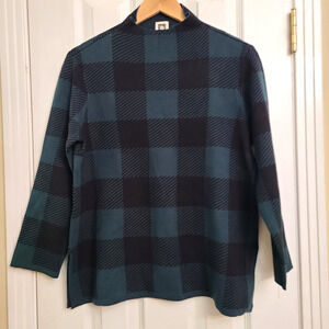 NWT Anne Klein Green Treeline Black Plaid Mock Neck Long Sleeve Sweater Size S